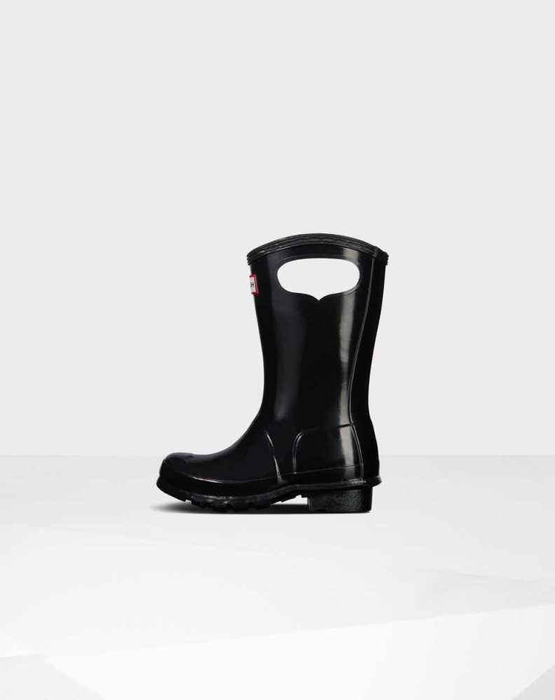 Black Kids' Hunter Original Big Grab Handle Gloss Wellington Short Rain Boots | YKJF-30627