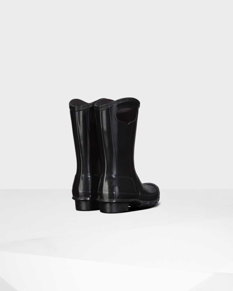 Black Kids' Hunter Original Big Grab Handle Gloss Wellington Short Rain Boots | YKJF-30627