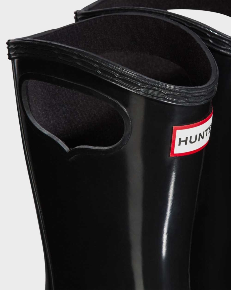 Black Kids' Hunter Original Big Grab Handle Gloss Wellington Short Rain Boots | YKJF-30627