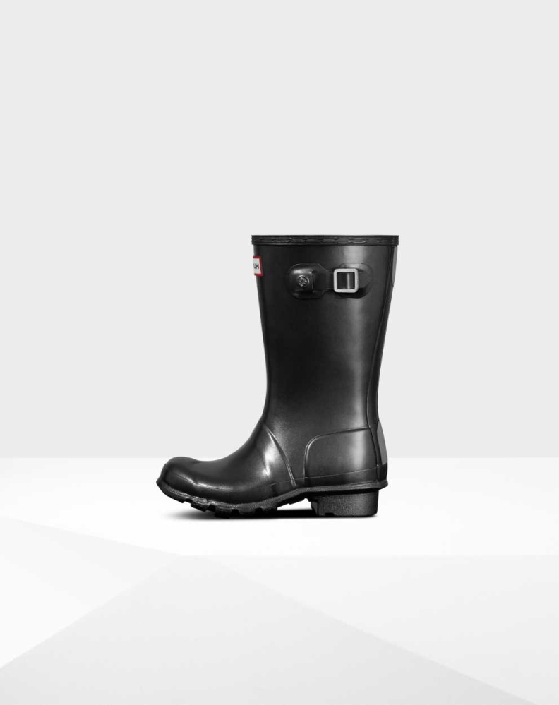 Black Kids' Hunter Original Big Pearlized Wellington Short Rain Boots | GMOE-70651