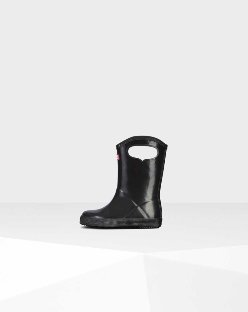 Black Kids' Hunter Original First Classic Grab Handle Gloss Wellington Short Rain Boots | QTPE-52698