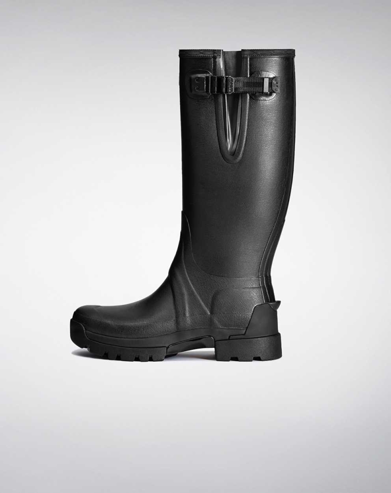 Black Men's Hunter Balmoral Adjustable 3mm Neoprene Wellington Tall Rain Boots | GHTK-70984