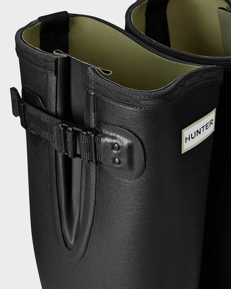 Black Men's Hunter Balmoral Adjustable 3mm Neoprene Wellington Tall Rain Boots | GHTK-70984