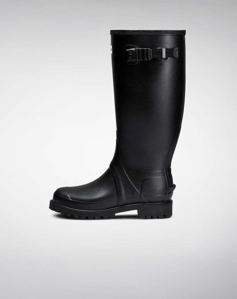 Black Men's Hunter Balmoral Wide Fit Wellington Tall Rain Boots | NCRI-59876