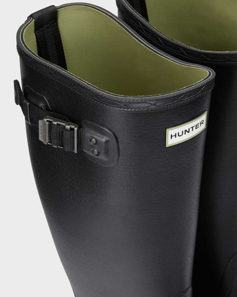 Black Men's Hunter Balmoral Wide Fit Wellington Tall Rain Boots | NCRI-59876