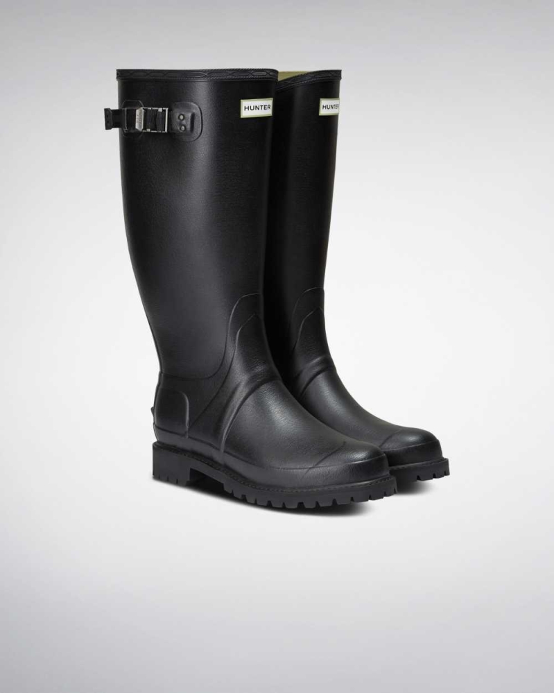 Black Men\'s Hunter Balmoral Wide Fit Wellington Tall Rain Boots | NCRI-59876