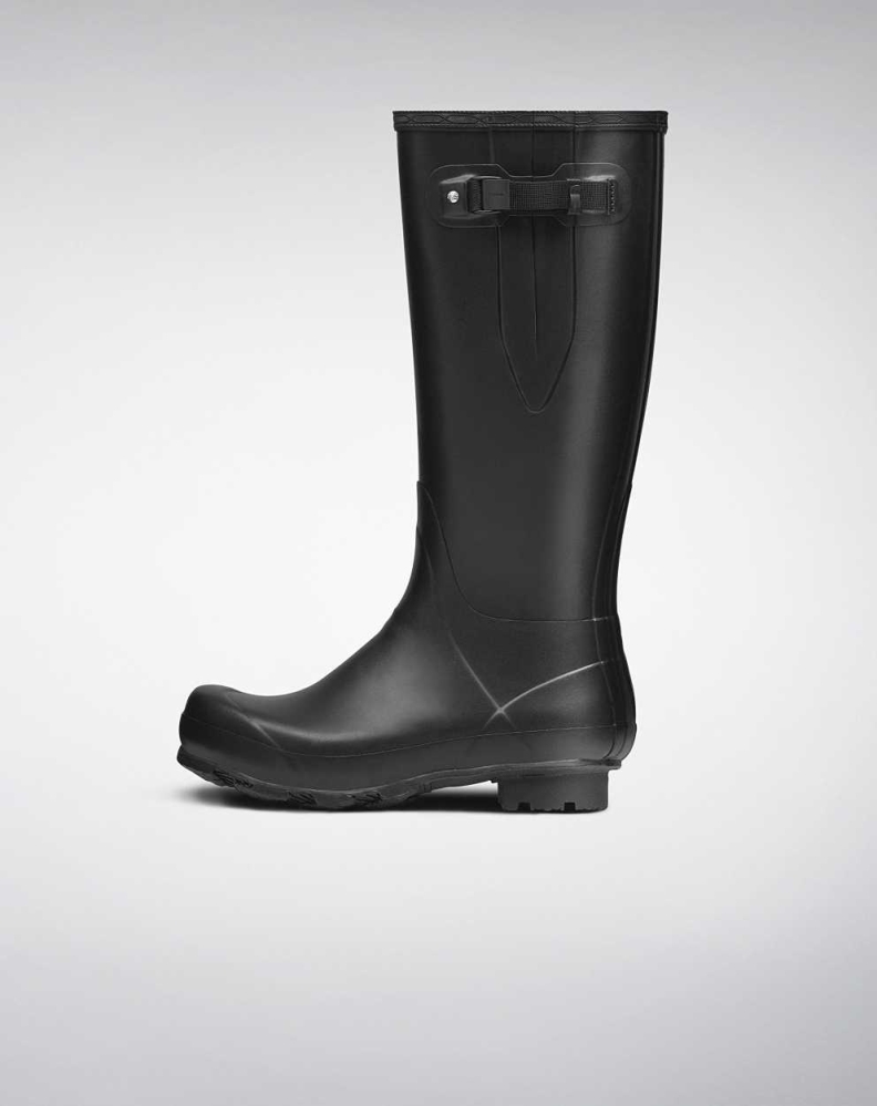 Black Men's Hunter Norris Field Side Adjustable Wellington Tall Rain Boots | BSRP-39857