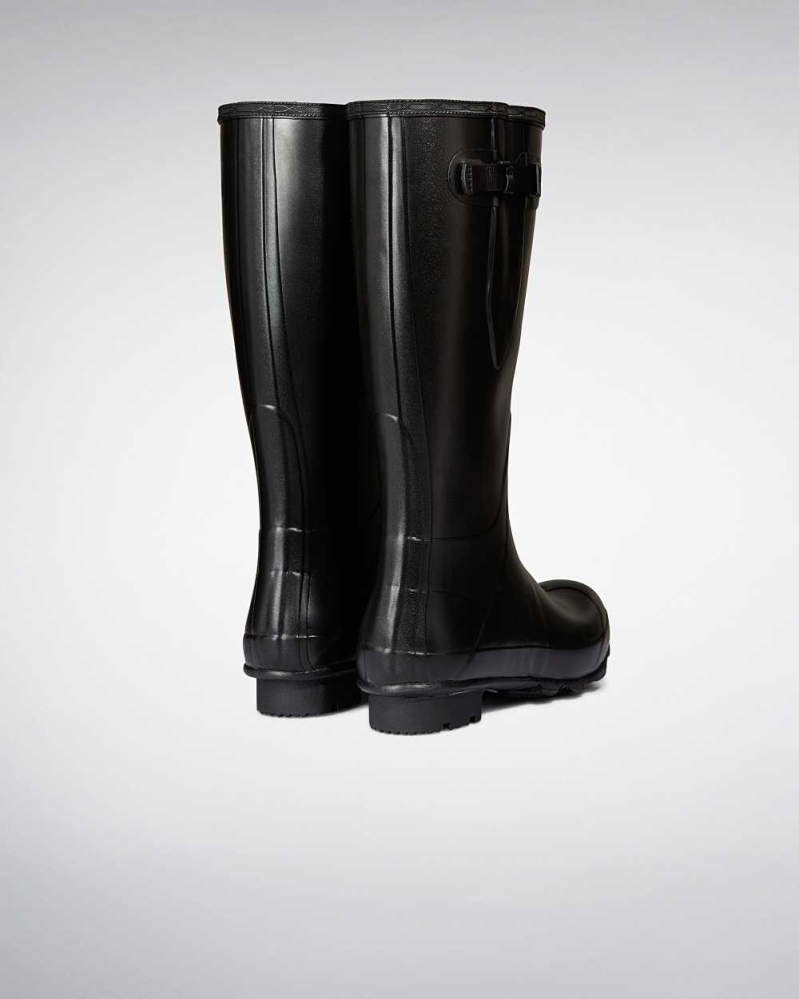 Black Men's Hunter Norris Field Side Adjustable Neoprene Lined Wellington Tall Rain Boots | CLEI-63802