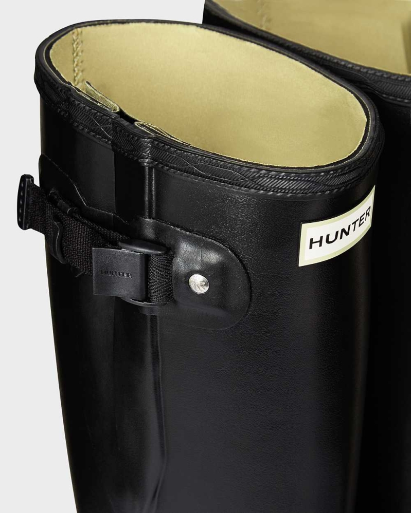 Black Men's Hunter Norris Field Side Adjustable Neoprene Lined Wellington Tall Rain Boots | CLEI-63802