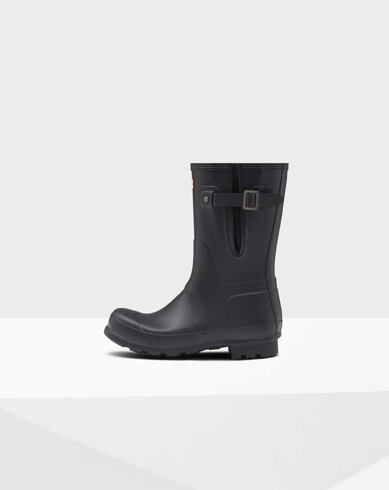 Black Men's Hunter Original Side Adjustable Wellington Short Rain Boots | DIUH-08973