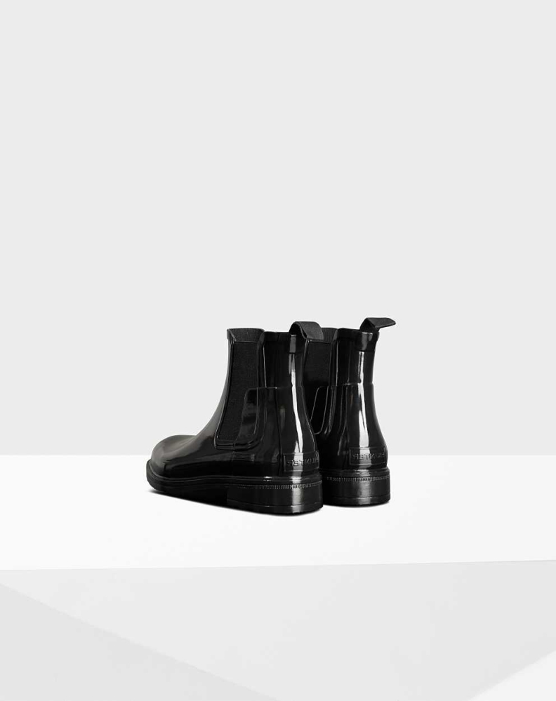 Black Men's Hunter Refined Slim Fit Gloss Chelsea Boots | QRIS-01637