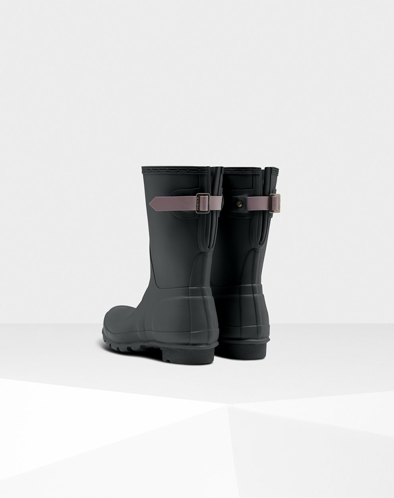 Black Purple Women's Hunter Original Back Adjustable Short Rain Boots | MRTN-17826