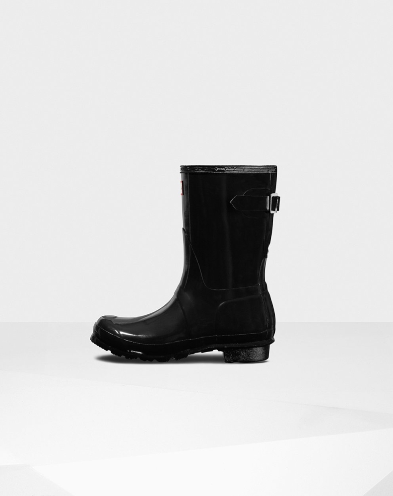 Black Women's Hunter Original Back Adjustable Gloss Short Rain Boots | LIYV-73508