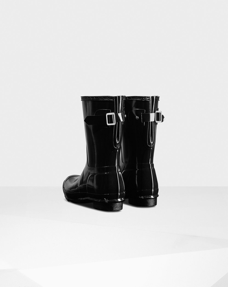 Black Women's Hunter Original Back Adjustable Gloss Short Rain Boots | LIYV-73508