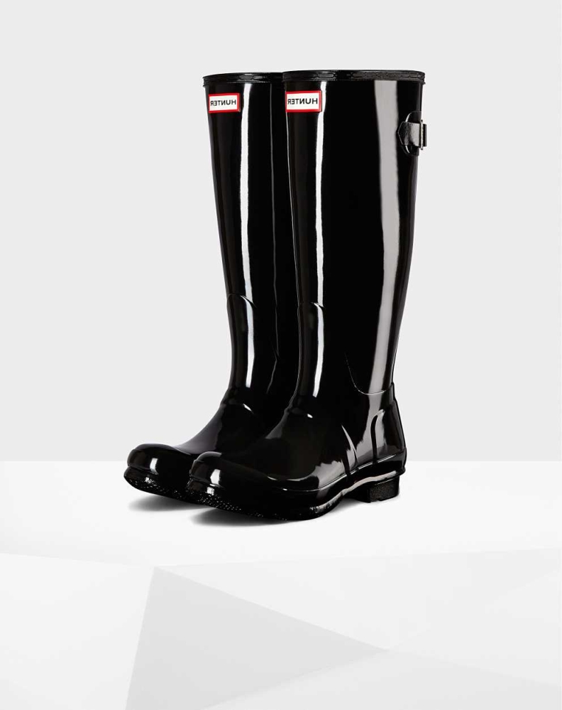 Black Women\'s Hunter Original Back Gloss Wellington Tall Rain Boots | QMZV-73491