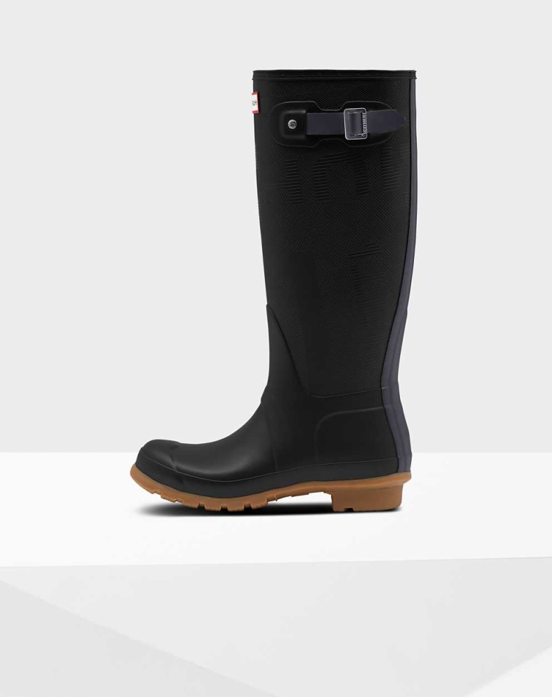 Black Women's Hunter Original Exploded Logo Texture Wellington Tall Rain Boots | ZDUK-53970