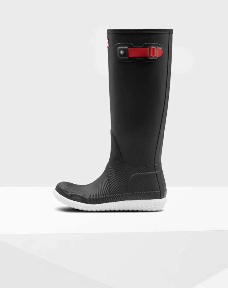 Black Women's Hunter Original Flat Heel Calendar Sole Wellington Tall Rain Boots | HZMQ-26851