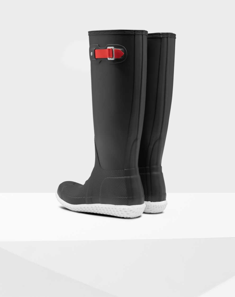 Black Women's Hunter Original Flat Heel Calendar Sole Wellington Tall Rain Boots | HZMQ-26851