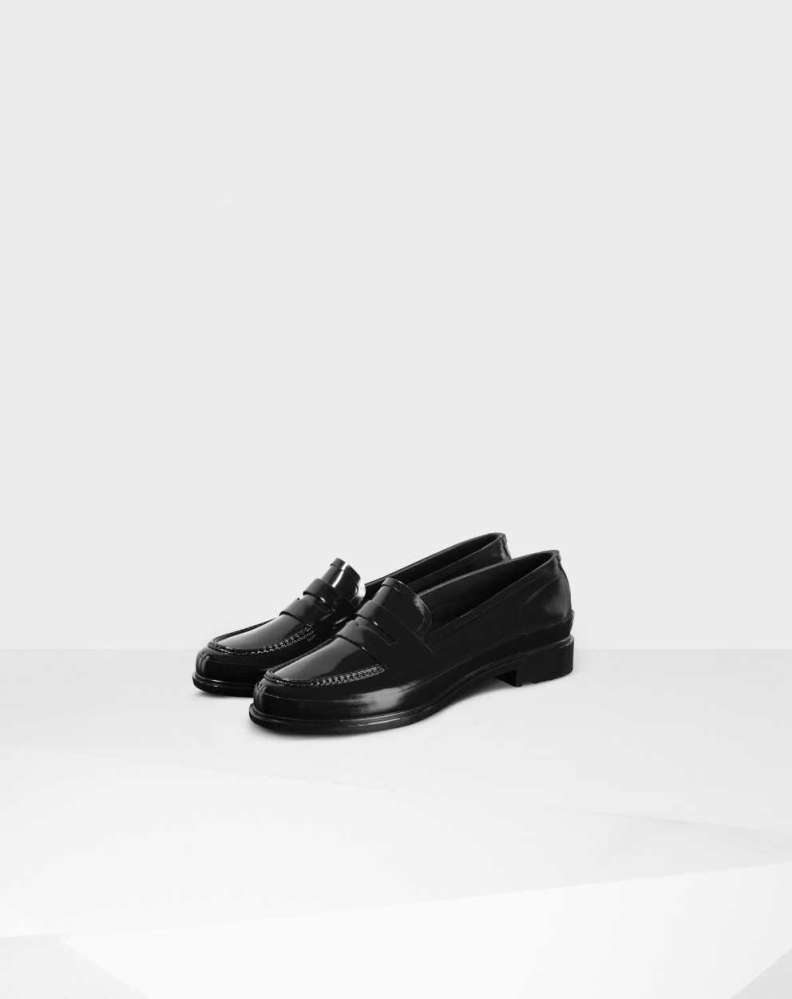 Black Women\'s Hunter Original Gloss Penny Loafers | HCMI-76189