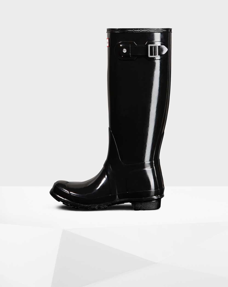 Black Women's Hunter Original Gloss Wellington Tall Rain Boots | HQND-87193