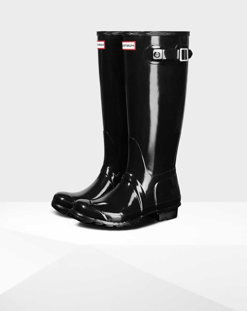 Black Women\'s Hunter Original Gloss Wellington Tall Rain Boots | HQND-87193