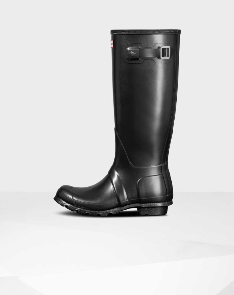 Black Women's Hunter Original Pearlized Wellington Tall Rain Boots | NCHE-02197