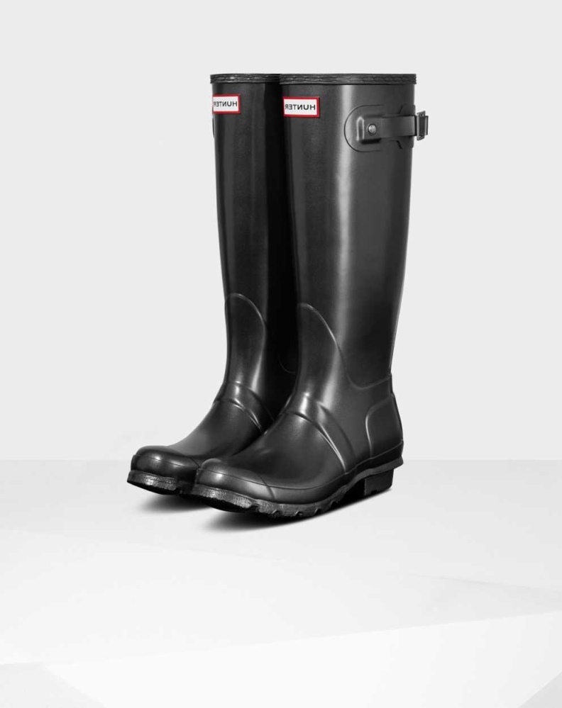 Black Women\'s Hunter Original Pearlized Wellington Tall Rain Boots | NCHE-02197