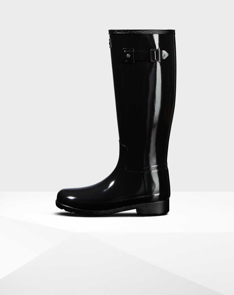 Black Women's Hunter Original Refined Gloss Wellington Tall Rain Boots | AHCR-59130