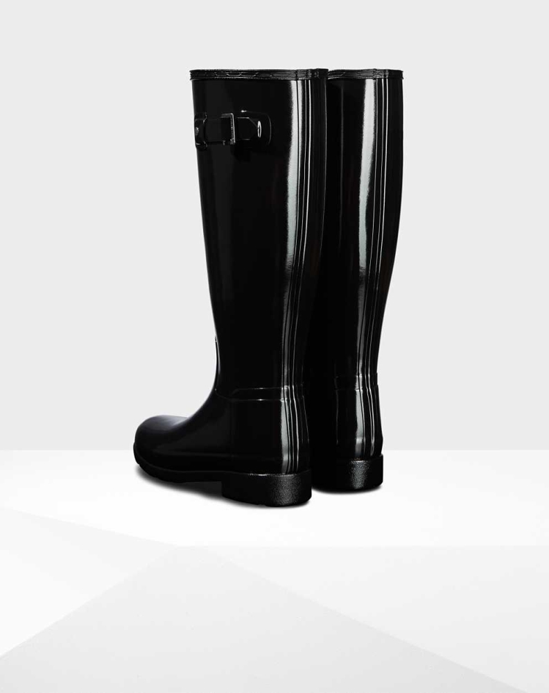 Black Women's Hunter Original Refined Gloss Wellington Tall Rain Boots | AHCR-59130