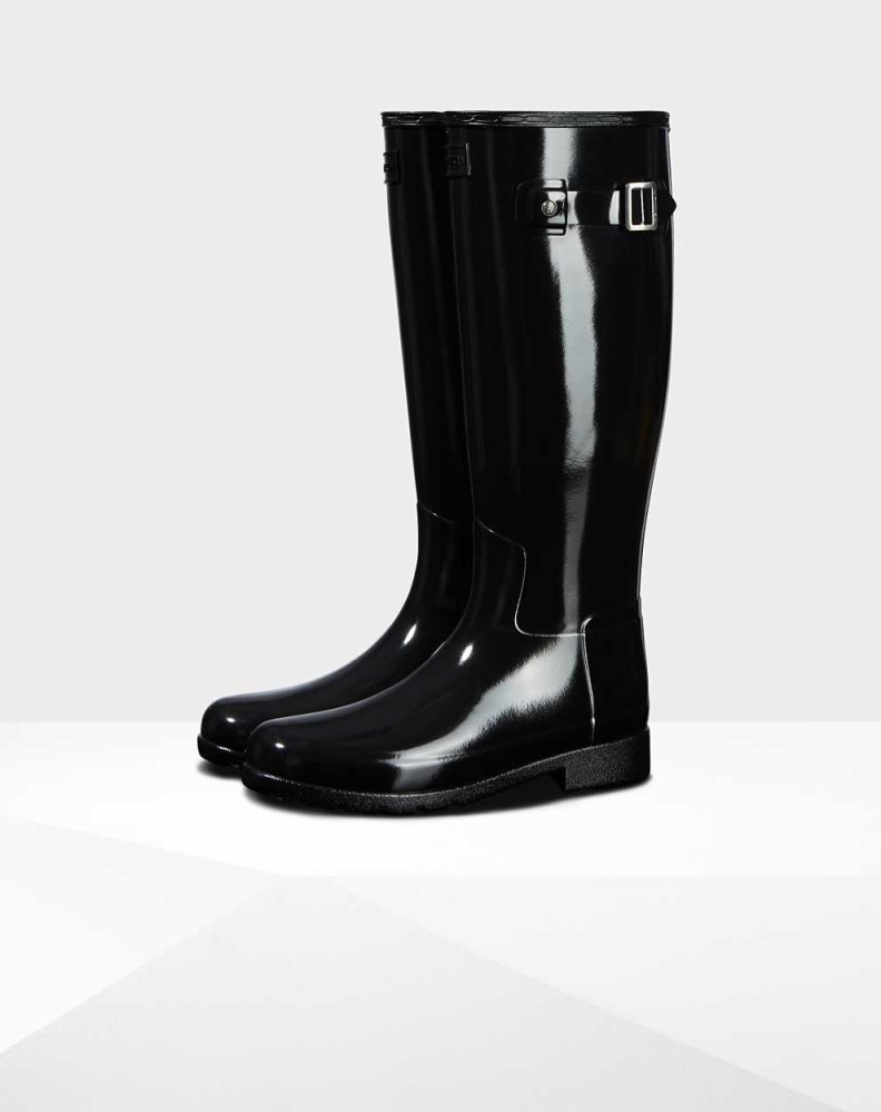 Black Women\'s Hunter Original Refined Gloss Wellington Tall Rain Boots | AHCR-59130