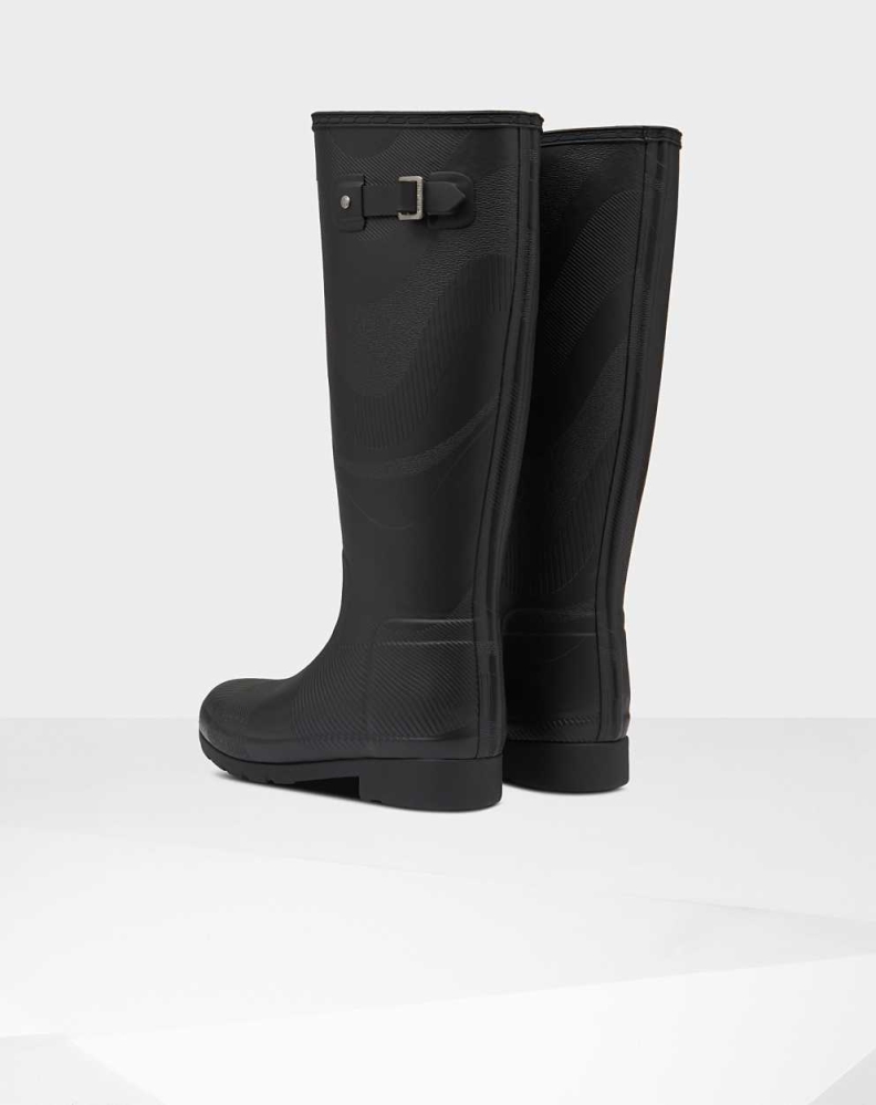 Black Women's Hunter Original Refined Insulated Wave Texture Wellington Tall Rain Boots | ODYP-25167