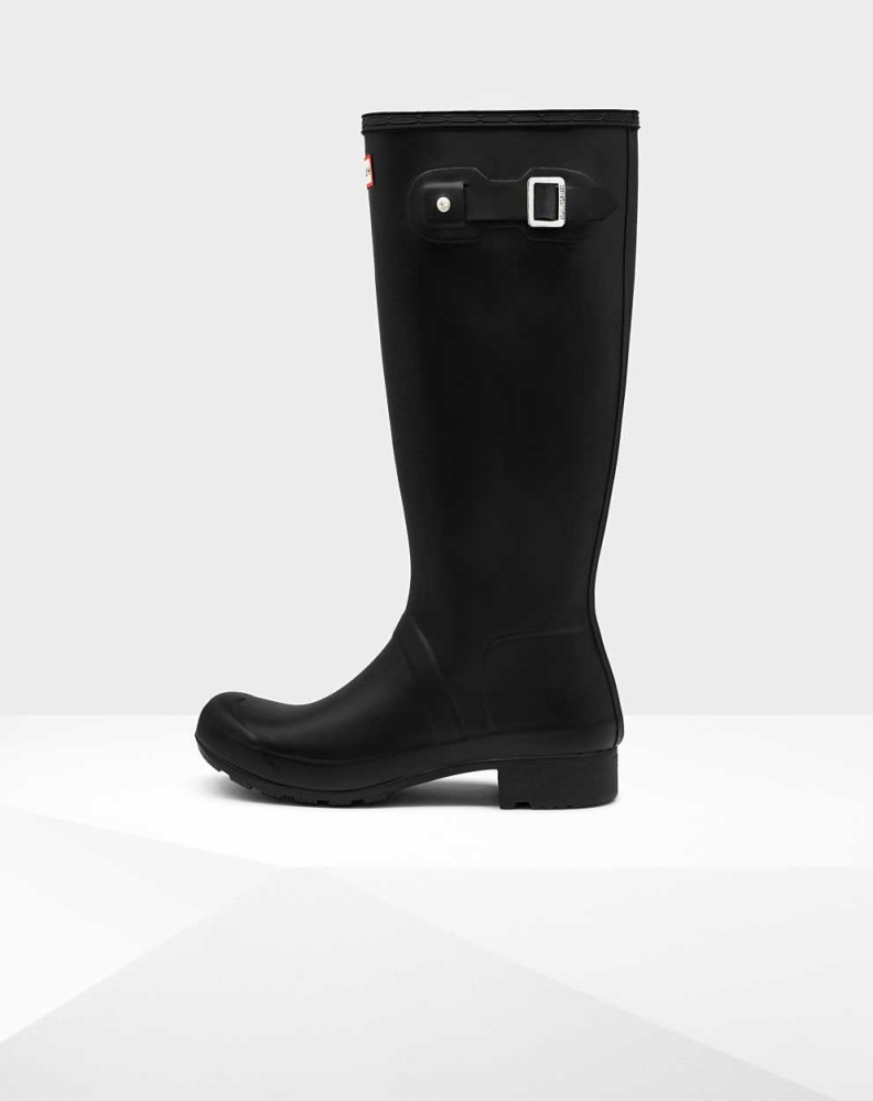 Black Women's Hunter Original Tour Foldable Wellington Tall Rain Boots | DUIQ-45781