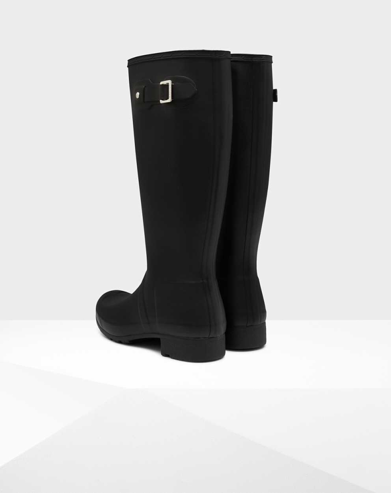 Black Women's Hunter Original Tour Foldable Wellington Tall Rain Boots | DUIQ-45781