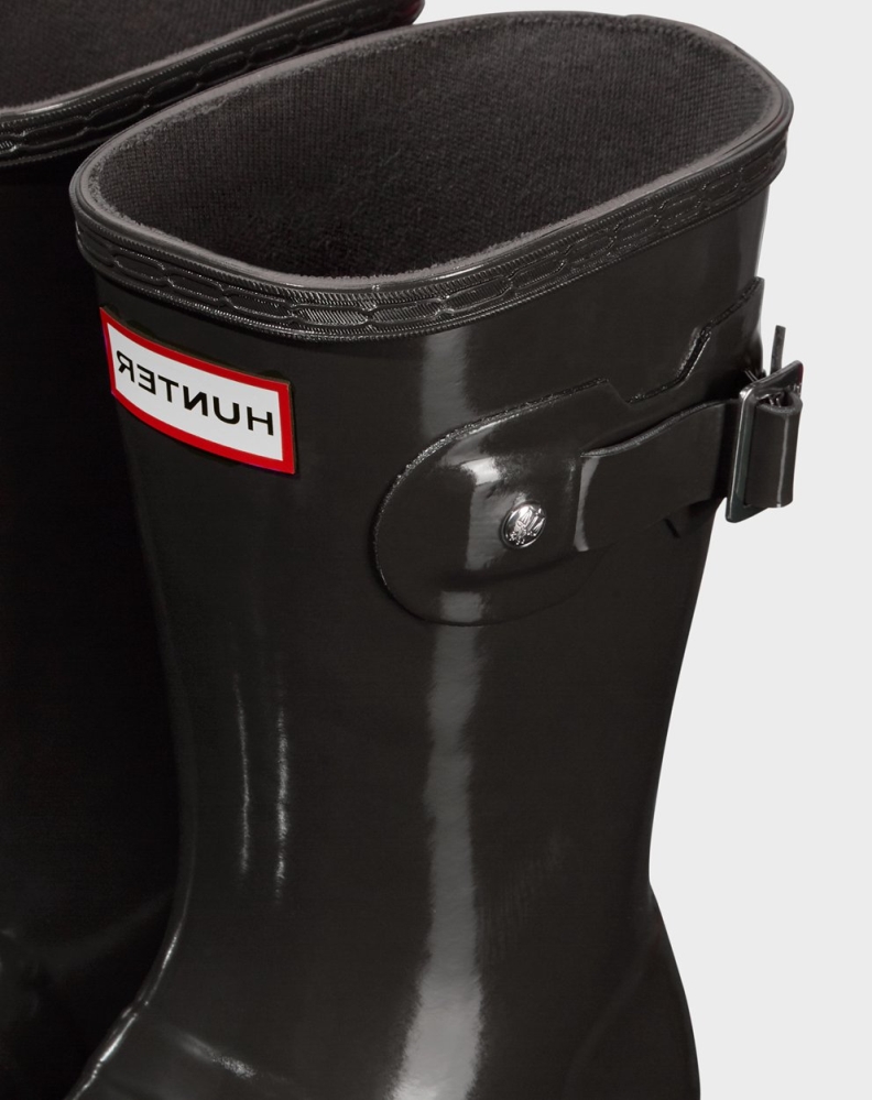 Black Women's Hunter Original Tour Foldable Gloss Short Rain Boots | QVDH-57198