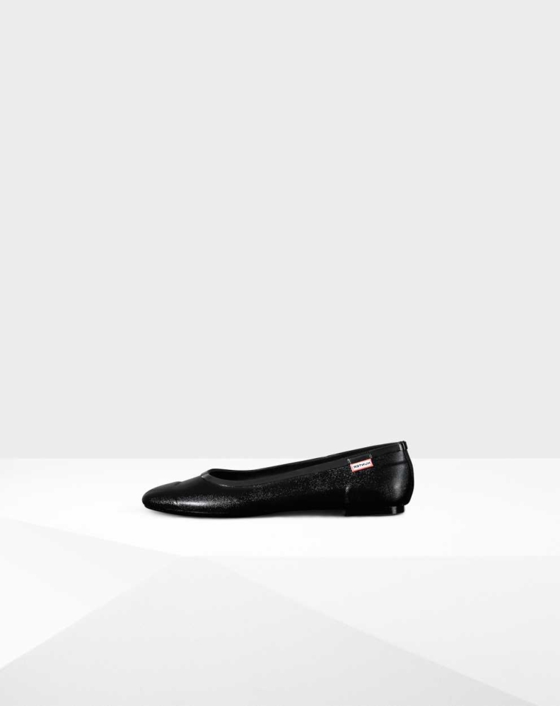 Black Women's Hunter Original Tour Gloss Ballet Flats | GJDA-53690