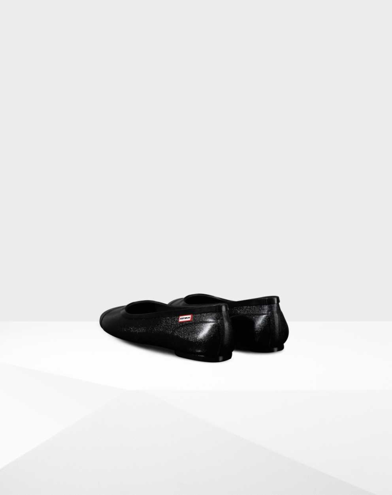 Black Women's Hunter Original Tour Gloss Ballet Flats | GJDA-53690