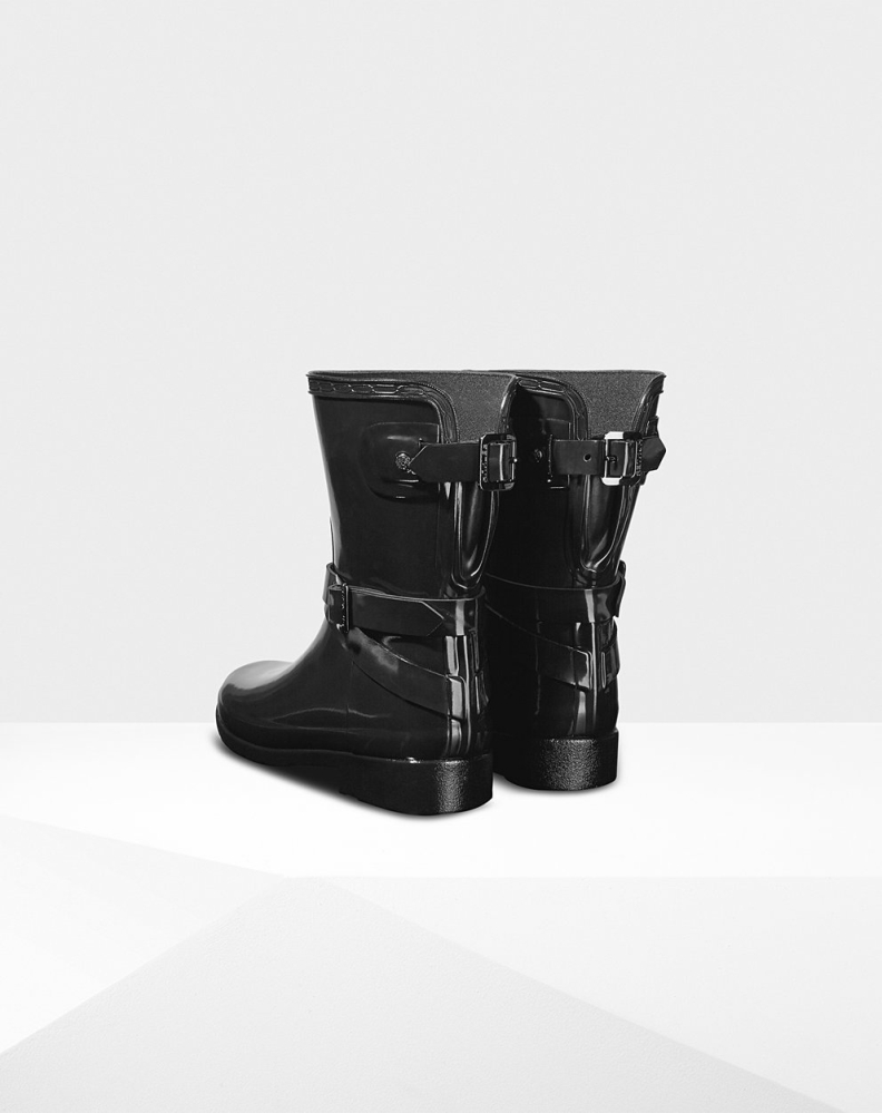 Black Women's Hunter Refined Adjustable Gloss Short Rain Boots | JAHS-93674