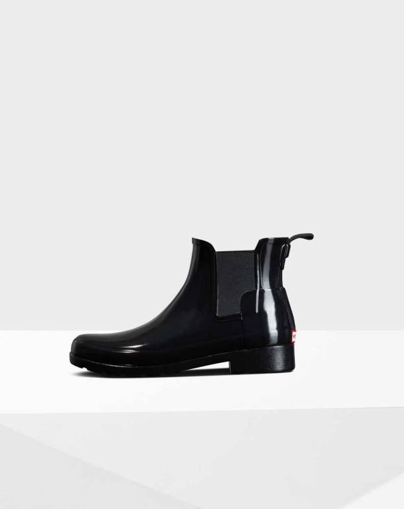 Black Women's Hunter Refined Gloss Slim Fit Chelsea Boots | RGVN-87012