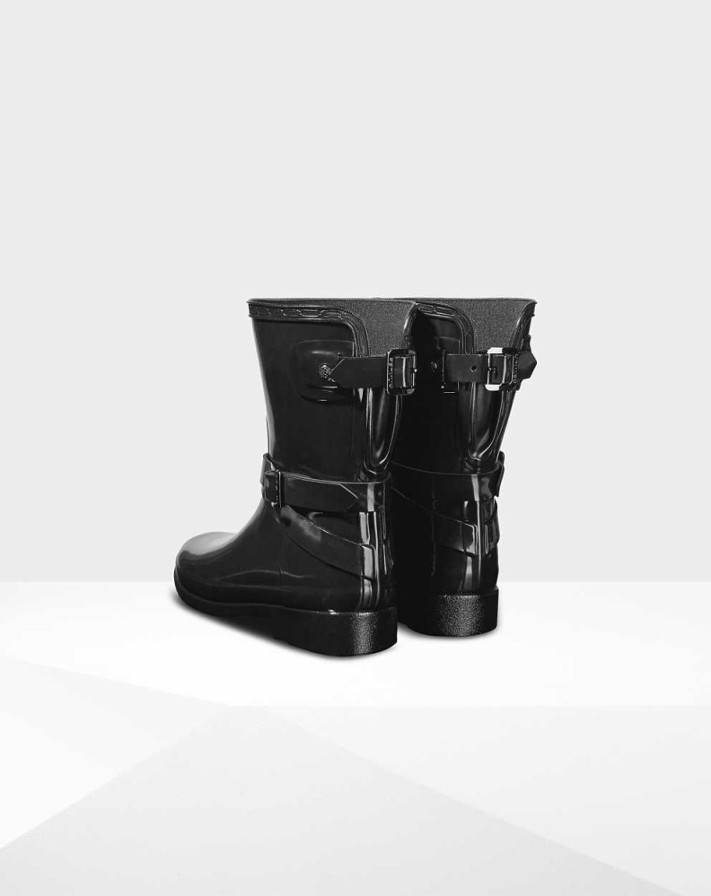 Black Women's Hunter Refined Gloss Wellington Short Rain Boots | UQKG-01672