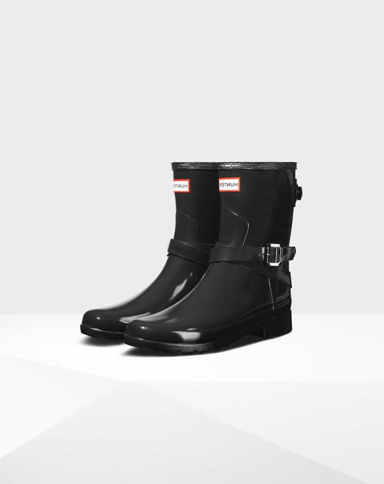 Black Women\'s Hunter Refined Gloss Wellington Short Rain Boots | UQKG-01672