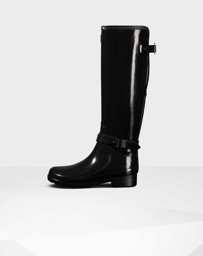 Black Women's Hunter Refined Gloss Wellington Tall Rain Boots | ZBSI-67092