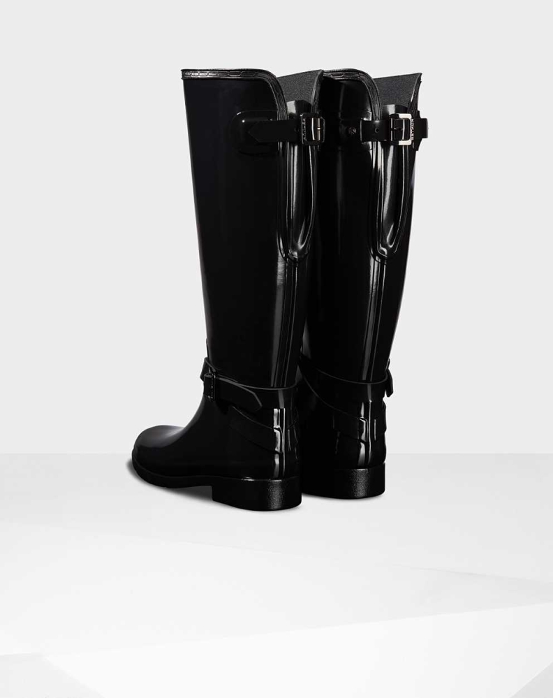 Black Women's Hunter Refined Gloss Wellington Tall Rain Boots | ZBSI-67092