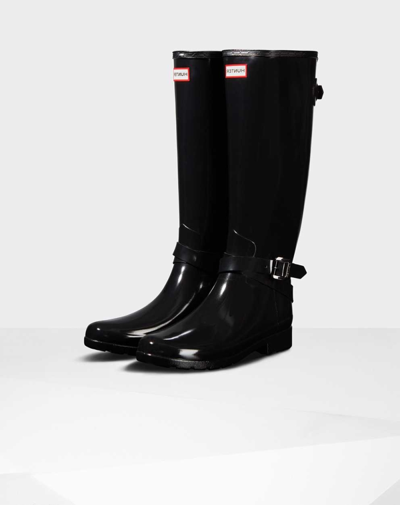 Black Women\'s Hunter Refined Gloss Wellington Tall Rain Boots | ZBSI-67092