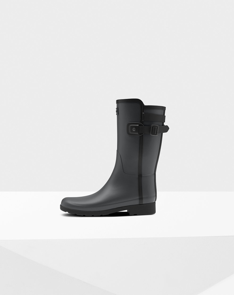 Black Women's Hunter Refined Slim Fit Contrast Short Rain Boots | OKWR-47912