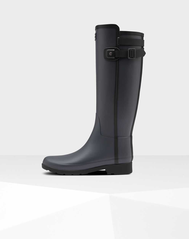 Black Women's Hunter Refined Slim Fit Contrast Wellington Tall Rain Boots | VSFR-83026