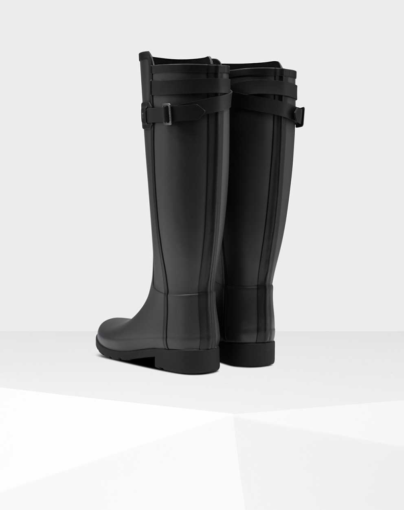 Black Women's Hunter Refined Slim Fit Contrast Wellington Tall Rain Boots | VSFR-83026