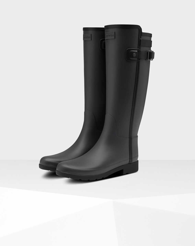 Black Women\'s Hunter Refined Slim Fit Contrast Wellington Tall Rain Boots | VSFR-83026