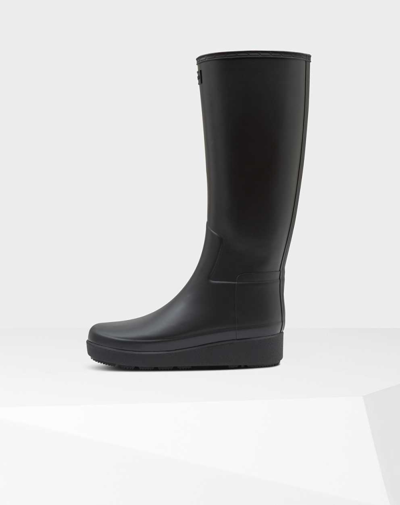 Black Women's Hunter Refined Slim Fit Creeper Wellington Tall Rain Boots | UAEP-61204