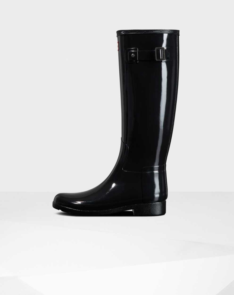 Black Women's Hunter Refined Slim Fit Gloss Wellington Tall Rain Boots | UKZB-60352