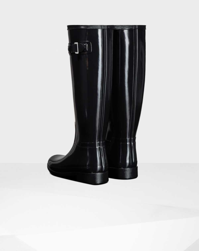 Black Women's Hunter Refined Slim Fit Gloss Wellington Tall Rain Boots | UKZB-60352